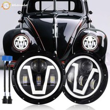 For Vw Beetle 1967-1979 Pair 7 Inch Round Led Headlights Hilo Beam Halo Drl For Vw Beetle 1967-1979 Pair 7 Inch Round Led Headlights Hilo Beam Halo Drl