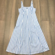 Old Navy Dress Womens Size M Blue Linen Blend Midi Fit & Flare Sleeveless Stripe