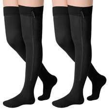 2 Pairs Zipper Compression Socks Thigh High 20-30 Mmhg Closed Toe Thigh High ...