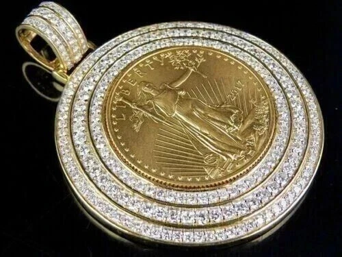 2.00Ct Round Cut Lab Created Lady Liberty COIN Pendant 14k Yellow Gold Plated