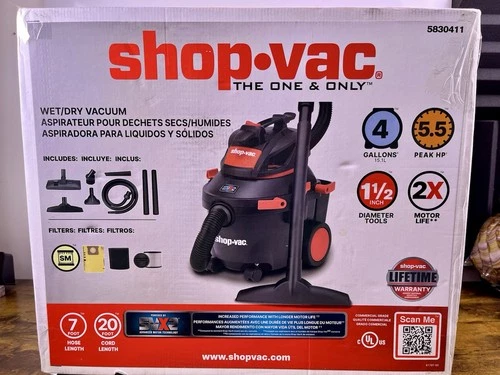 Shop-Vac 4 Gallons 5.5-HP Corded Wet/Dry Shop Vacuum Item #5830411 ~ New