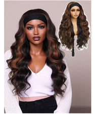 Highlight Headband Wigs, Long Body Wave Synthetic Glueless Wig 24 inch 