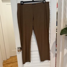 Eileen Fisher Brown Stretch Crepe Pull-On Pants Size L Straight Leg Trousers USA