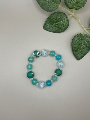 Teal & Aqua Beaded Stretch Bracelet   Crackle Glass & Acrylic Boho Stack Bracele