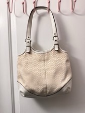 Coach White Signature Shoulder Bag Silver Har...