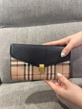 Burberry Black/Beige Check Wallet w/ Chain St...
