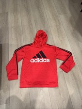 Adidas Youth Boys Long Sleeve Hooded Red Sweatshirt Size Large 14/16 Fleece Line