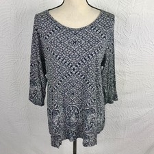 Lucky Brand Womens Tunic Top Shirt Size 1X Knit Long Sleeve Navy Blue Floral