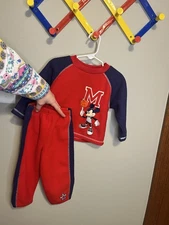 Size 18 Months Vintage Disney Mickey Mouse Basketball Sweat Set, VGUC