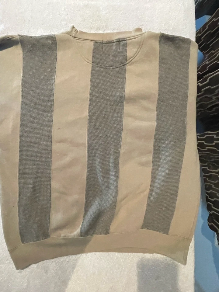 Suéter tejido vintage de playa de guijarros para hombre L beige gris pulóver a rayas Foto 3 de 4