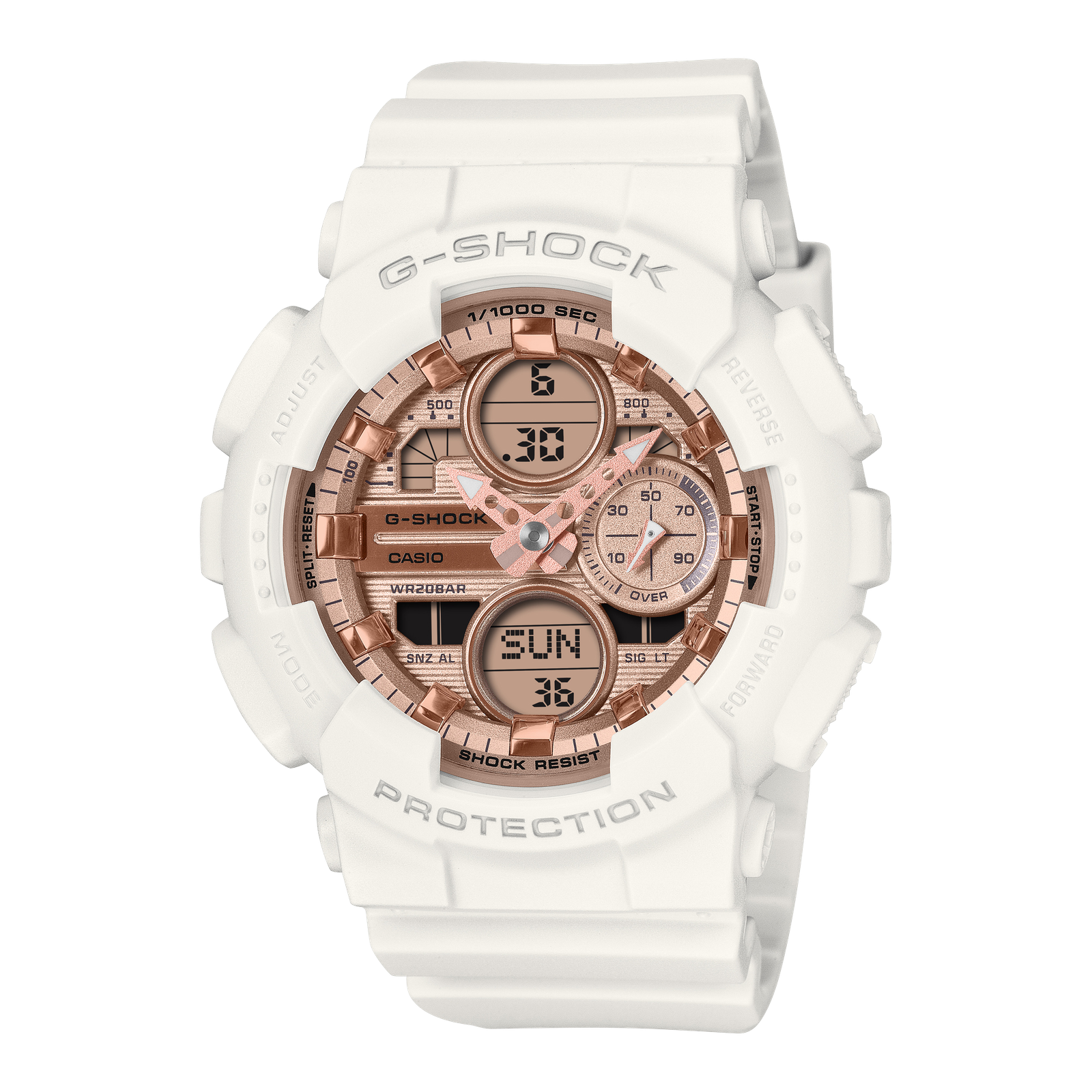 Casio G-Shock GMAS140PG-7A Women's Rose Pink Dial Digital Analog White Watch