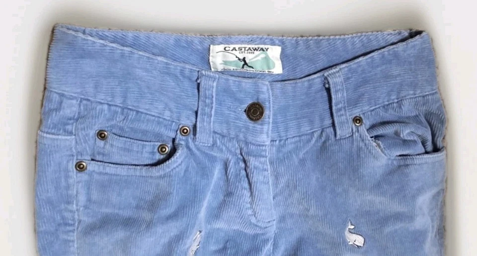 Pantalones de pana para mujer azul náufrago con ballenas talla 0 ¡Bolsillos acampanados! Foto 3 de 4