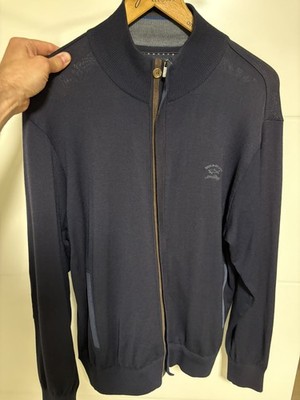 PAUL & SHARK YACHTING Herren Strickjacke Cardigan Größe L 100% Baumwolle Blau