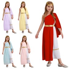 Kids Girls Toga Party Robe Choir Dresses Overlay Dress With Headband Liturgical