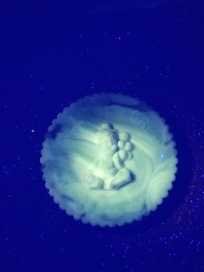 Vtg Mosser Blue Slag Uranium Vaseline Glass Plate All The World Loves A Clown UV