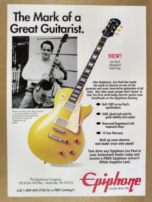1995 Epiphone Les Paul Standard Gold Top Guitar vintage print Ad