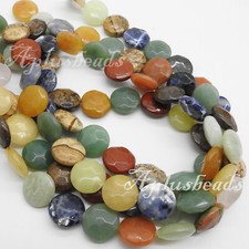 Beautiful 18mm Natural Multi Color Gemstone Faceted Coin 23pcs beads 16" Long