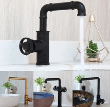 Black /Gold Bathroom Basin Sink Faucet Industrial Pipe Mixer Tap 2 Handle
