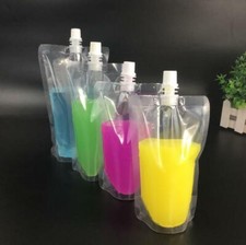 5-100Pcs Reusable Clear Plastic Spouted Liquid Drink Bag Stand Up Pouch 500ml UK