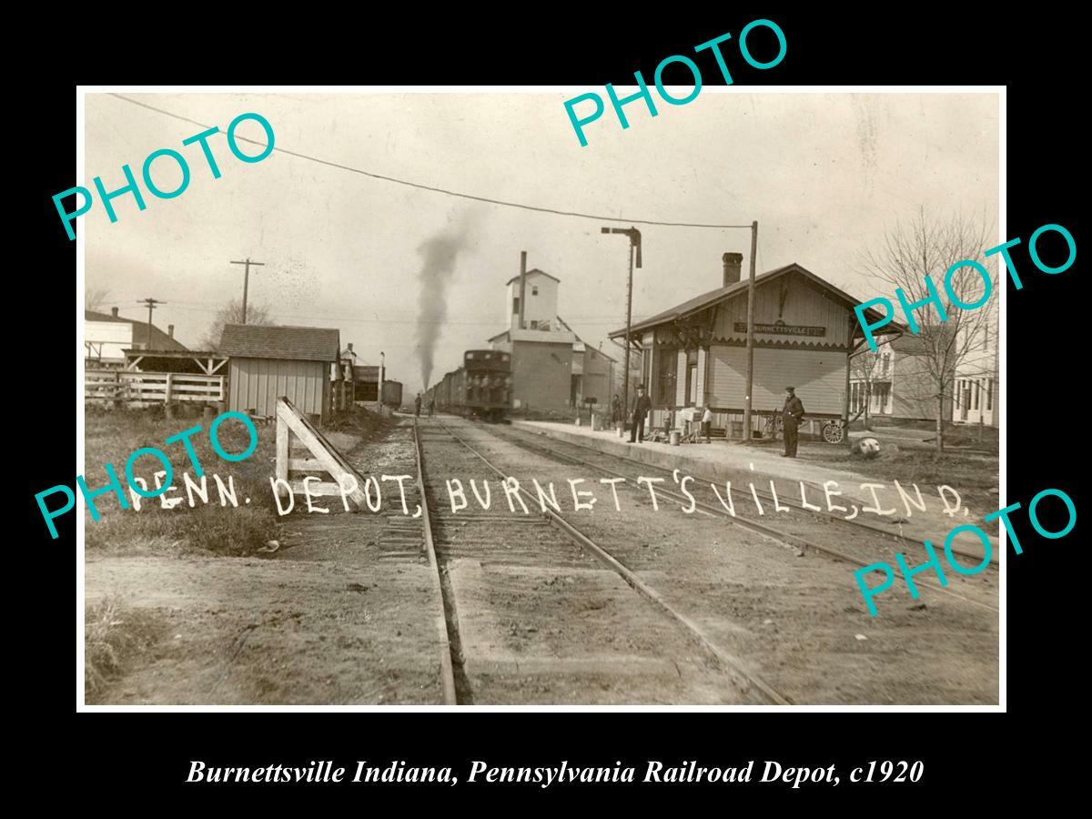 OLD POSTCARD SIZE PHOTO OF INDIANA RAILROAD DEPOT STATION