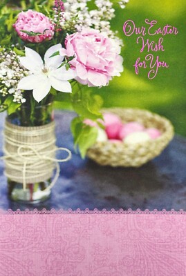 Pink Floral HAPPY EASTER Card FROM MANY, Our Wish For You by Hallmark + Envelope
