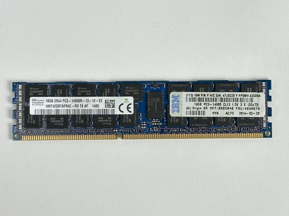 128GB IBM Lenovo Lot of 8x 16GB 2Rx4 PC3L-14900R ECC DDR3 RAM Memory 47J0225 - Image 2 of 4