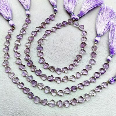 Natural Pink Amethyst Gemstone 8mm Faceted Arrow Drill Heart Shape Bead 8''Strand