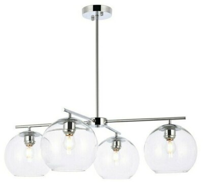 Chandelier Light Fixture Chrome Glass Shades Foyer Dining Room or Kitchen Island