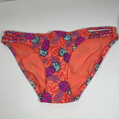 American Eagle Outfitter Women S Bikini Swim Bottom Orange Pink Pineapple AEO