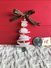 Genuine White Surf Tumbled Sea Glass Christmas Tree with Bow T15