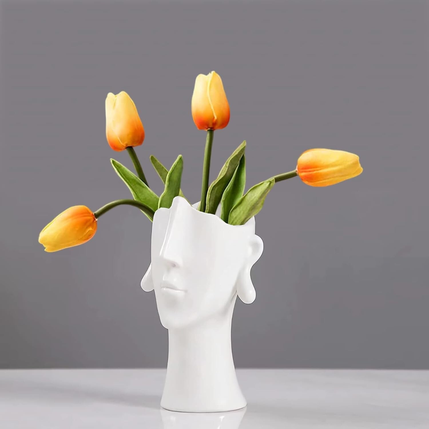 White Ceramic Face Flower Vase