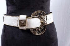 Vintage White Belt With Filagree Buckle and Beaded Embellishments Sz S