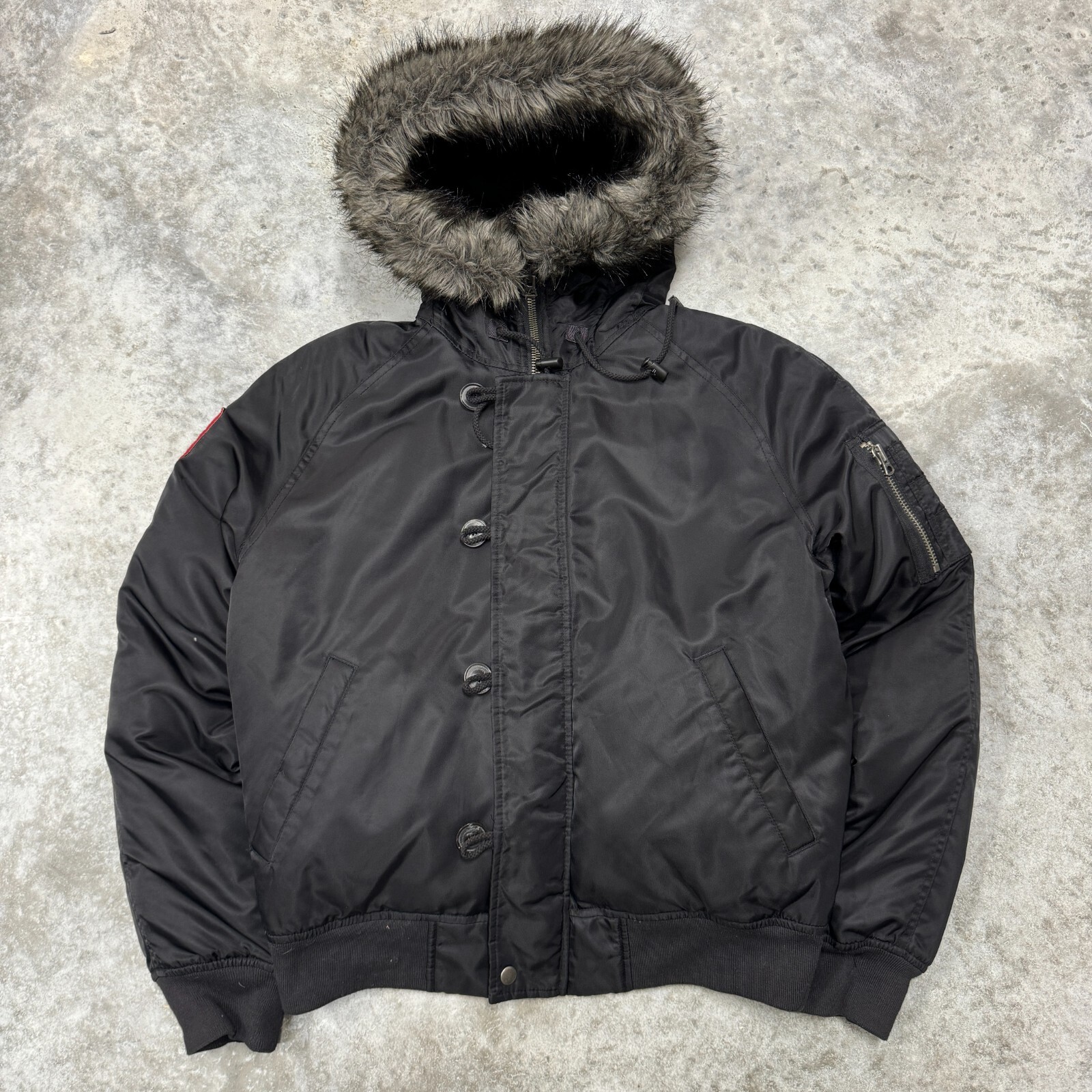 Vintage Y2K RARE Juicy Couture Black Military Down Puffer Jacket Size M fur hood