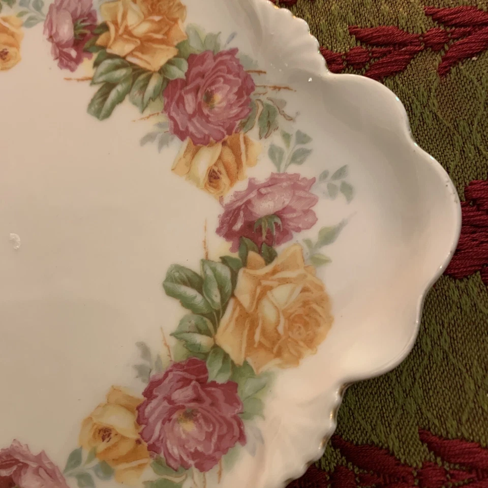 VICTORIAN TRAY/DISH Vintage BONE China w/Pink & Orange Roses - Image 2 of 4