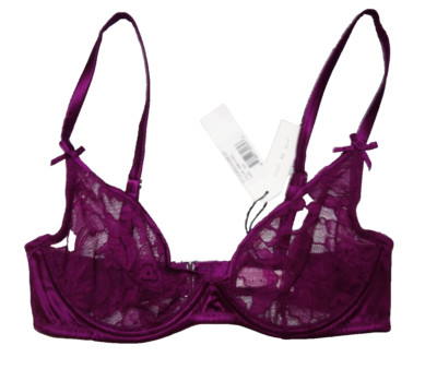 Fleur du Mal Bra Stretch Lace UW Demi Magenta Size US 32C NWT