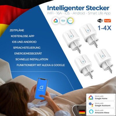 Smart WLAN Steckdose 16A WIFI Plug Tuya Home Socket Alexa Google Fernbedienung
