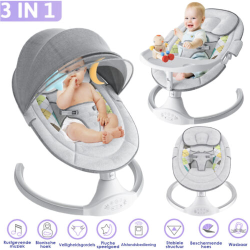 3 IN 1 Babywippe Elektrisch, Baby Schaukel Elektronisch mit Abnehmbarer Esstisch - Bild 1 von 12