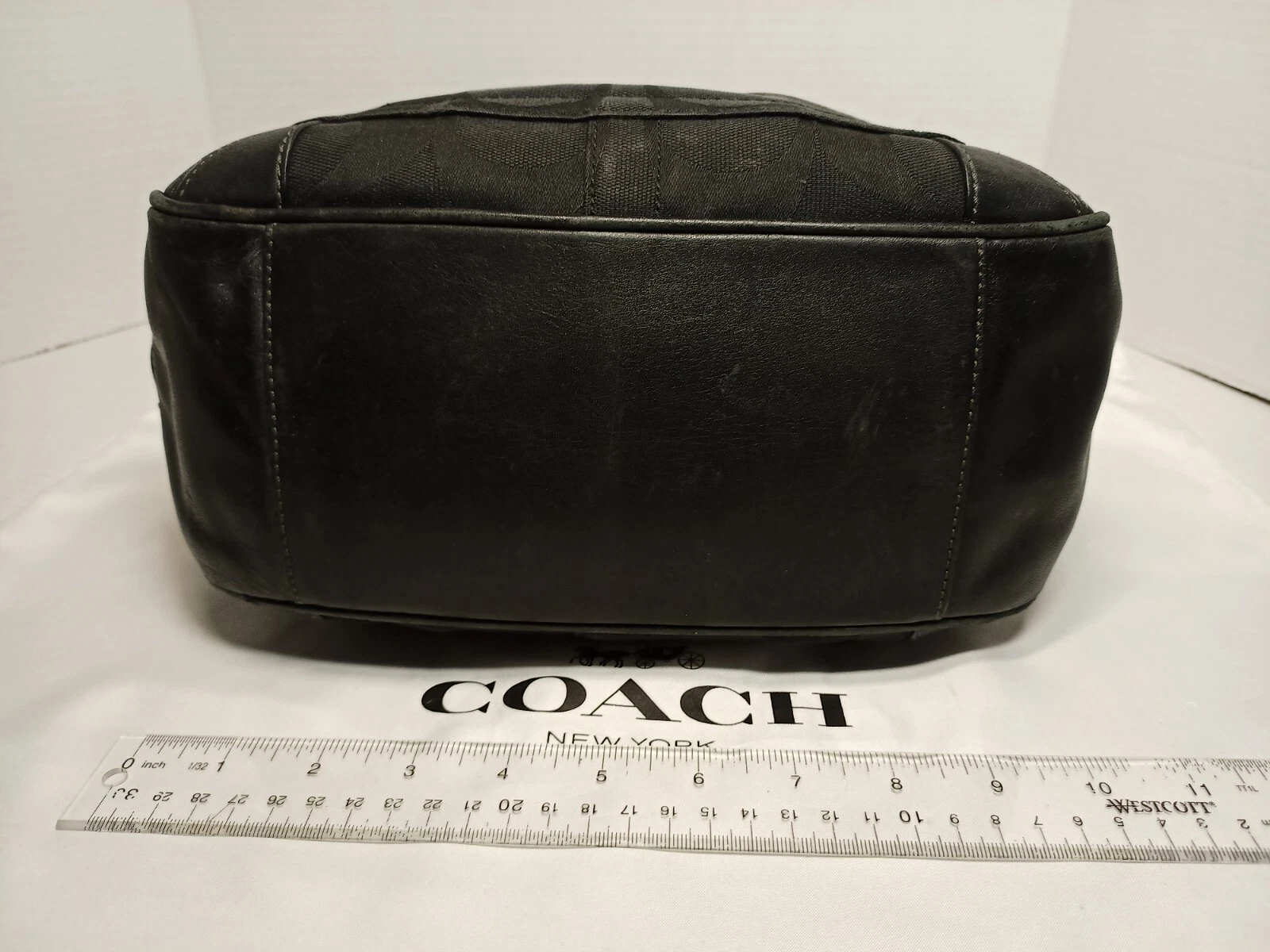 Borsa a tracolla Coach Legacy media nera firma op art tela pelle