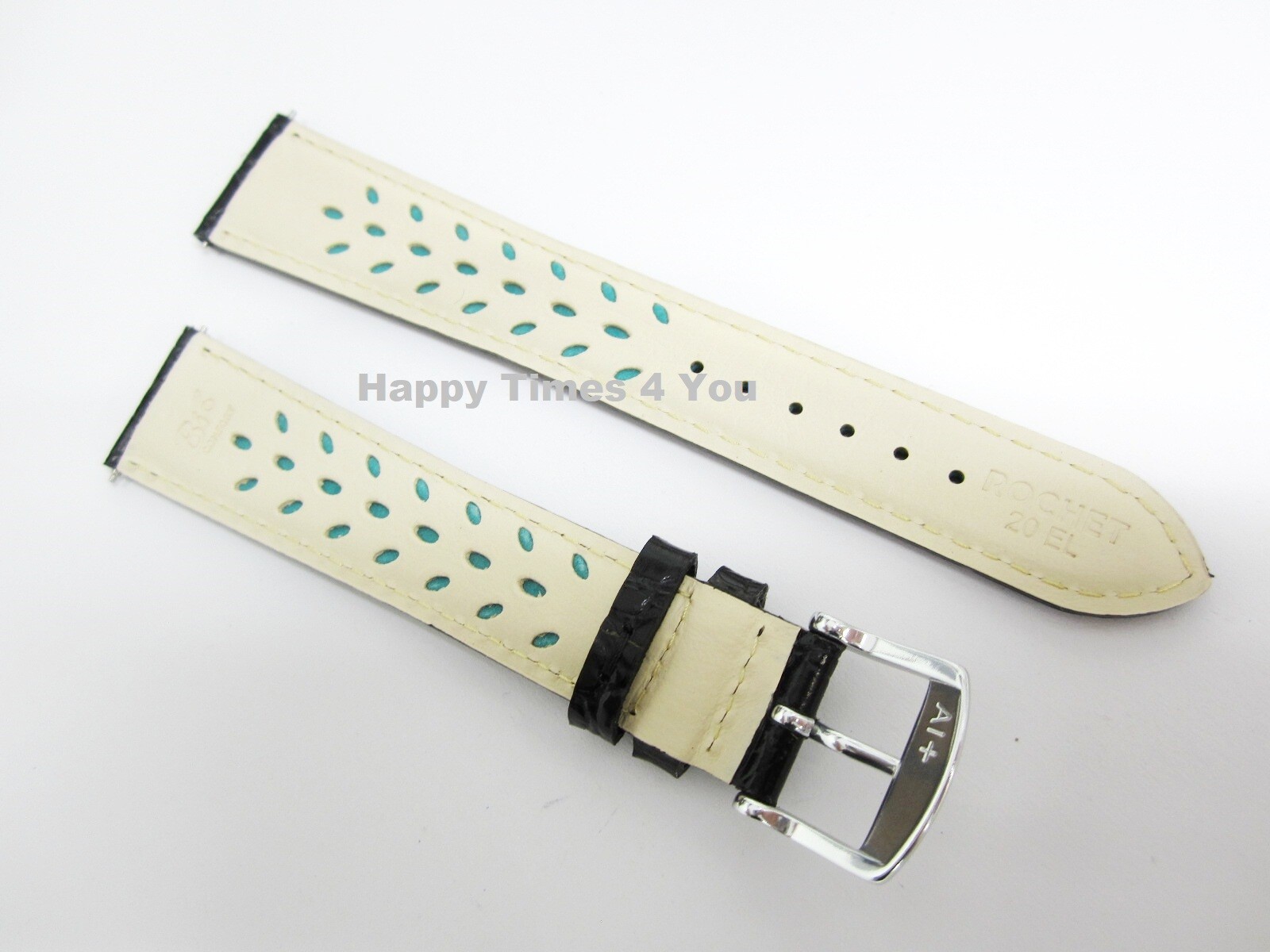 ZRC 20mm Black Crocodile Grain Extra Long Anti-Allergic Watch Band