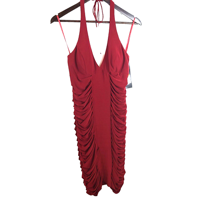 sue wong halter dress Sheath Size 10 Ruched Red Cranberry Burgundy Bodycon Lined Burgschneider Overdresses