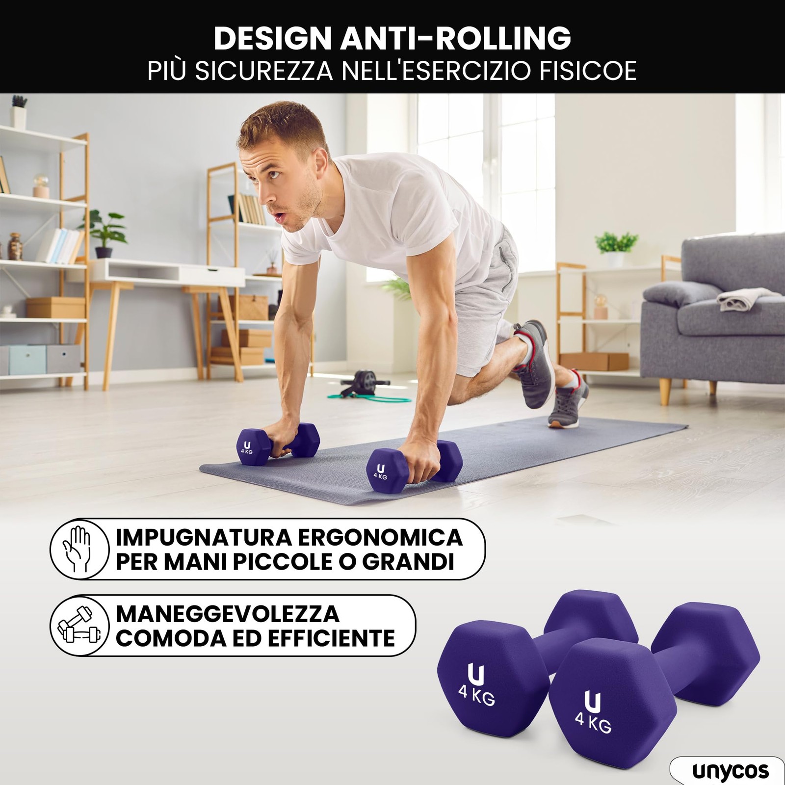Coppia di Manubri【Ghisa/Neoprene】Esagonale da 1-10 kg Set di Pesi Antiscivolo foto 4