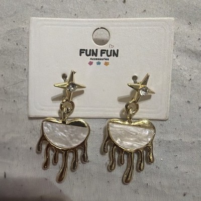 Fun Fun Accessories Gold White Cubic Zirconia Star Earrings