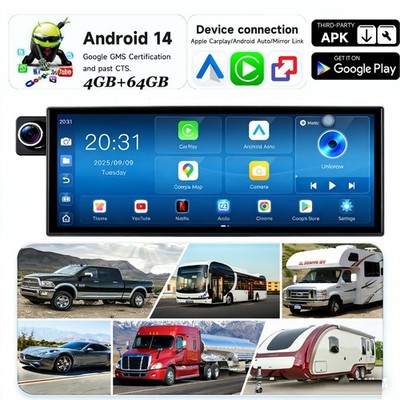 Wireless CarPlay 11.4'' Android 14 IPS HD Screen 8Core 4G+64G GPS Navigation BT