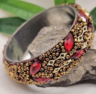 Rot Kristall Perlen Armreif Gold Verziert Statement Manschette Barock Stil Armband