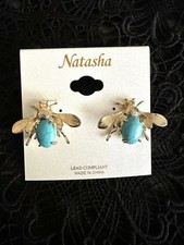 Natasha Fly Post  Earings/ Turquoise Bead/ Gold
