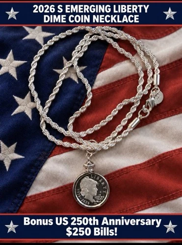 2026 S EMERGING LIBERTY DIME NECKLACE & BONUS US 250TH ANNIVERSARY $250 BILLS!! - product listing photo