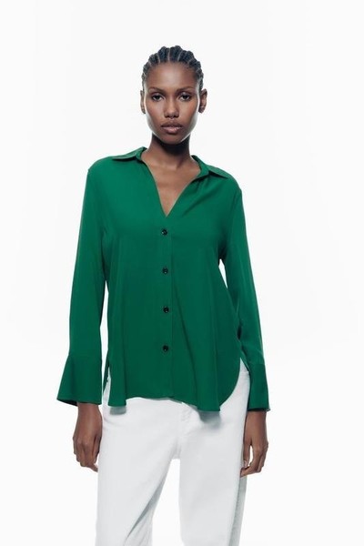 Women ZARA Shirt Green 38 / M / 46