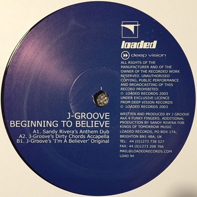 J-Groove - Beginning To Believe - Used Vinyl Record 12 - D4593z