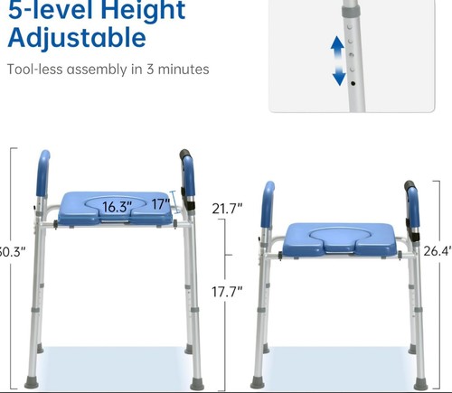 Raised Toilet Seat with Armrests Padded Elevated Riser Adjustable ...