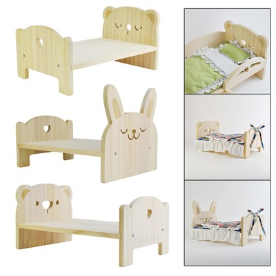 Mini Dollhouse Furniture 1:6 Ornament Wooden Bed for Dolls Bedroom Pretend Toys